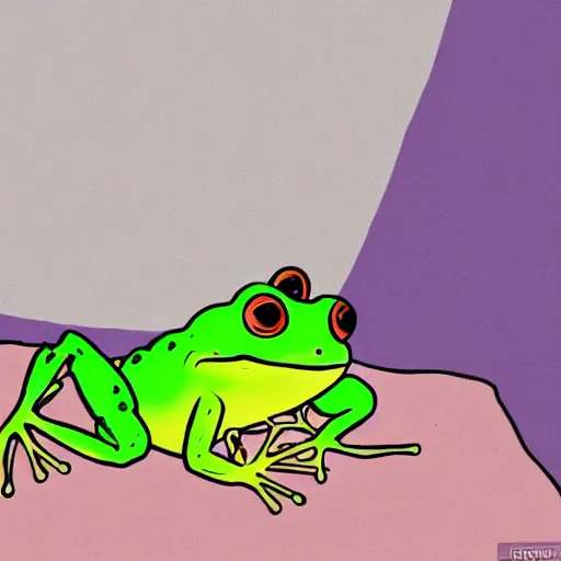 Image similar to peepo the frog, crying!! on bed with laptop, in the style of lo-fi, dramatic,