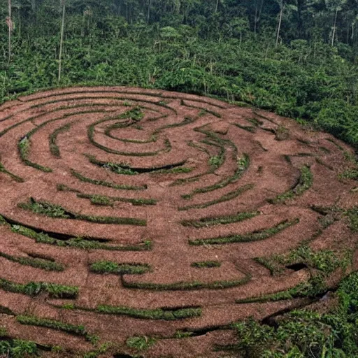 Image similar to an architectural plan of a labyrinth of the deforestation in amazona crisis