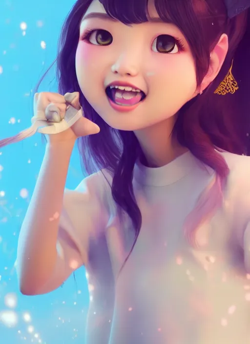 Prompt: a cute asian girl singing, flowing hair in the style of pixar animation, mid-shot, award winning, hyper detailed, studio lighting, artstation, octane renderer, unreal engine