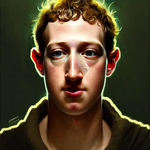 Image similar to An anthropomorphic pickle with the face of Mark Zuckerberg, intricate, highly detailed, digital painting, artstation, oppressive lighting, fashion concept art, sharp focus, illustration, art by greg rutkowski and alphonse mucha