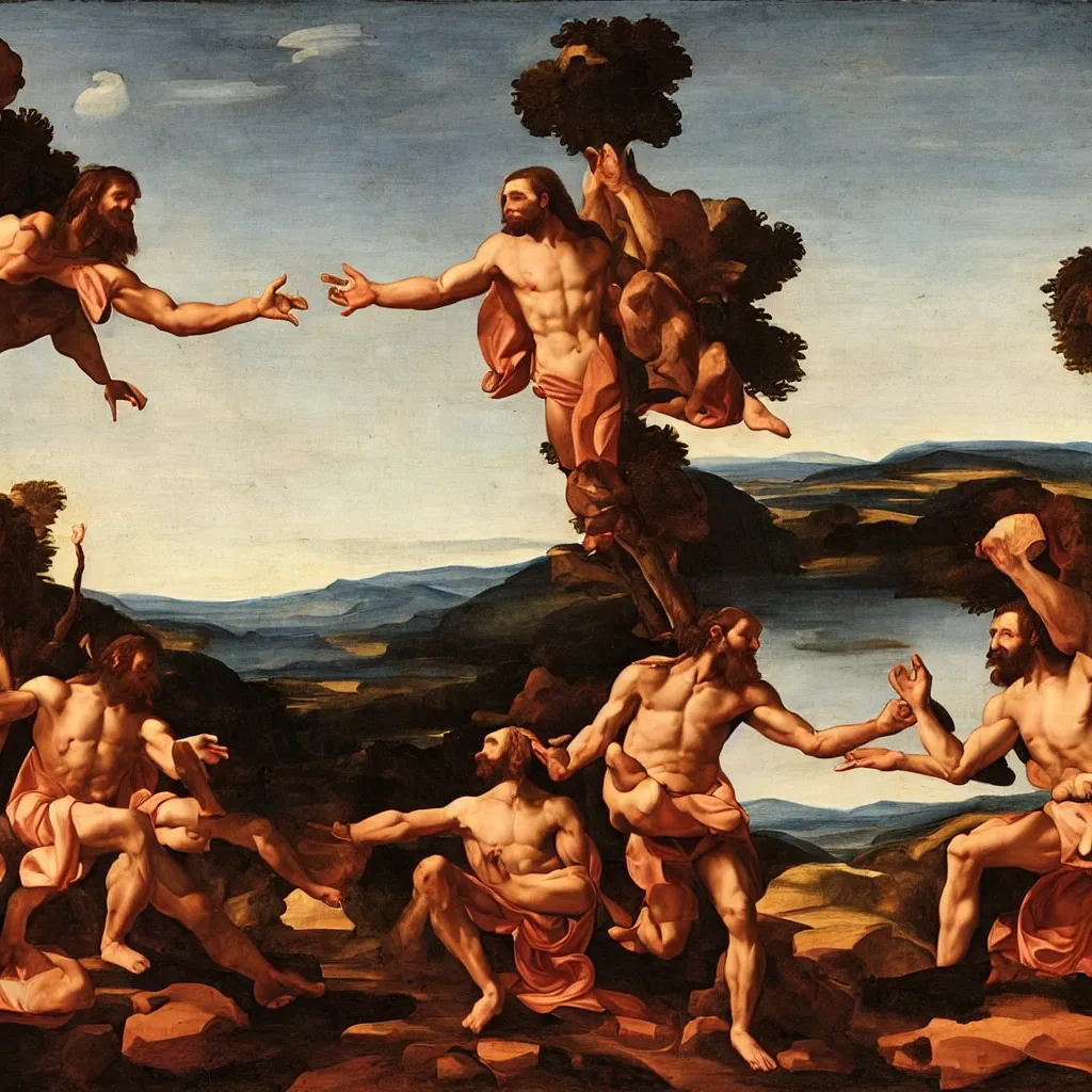 Image similar to the creation of adam with neanderthals