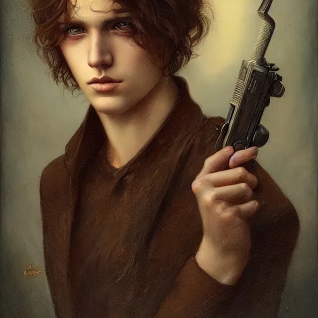 Prompt: a portrait of an intense young man with short brown hair and empathic eyes, art by tom bagshaw and manuel sanjulian