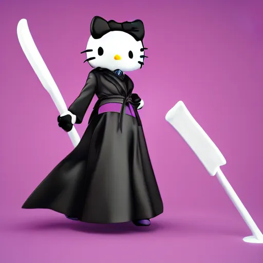 Prompt: hello kitty as the grim reaper with scythe and robe, octane render, artgerm, 8 k, high detail