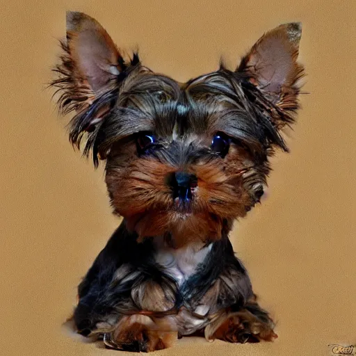 Image similar to teacup yorkshire terrier sitting on teacup, in teacup portrait art by donato giancola and greg rutkowski, realistic face, digital art, trending on artstation, symmetry