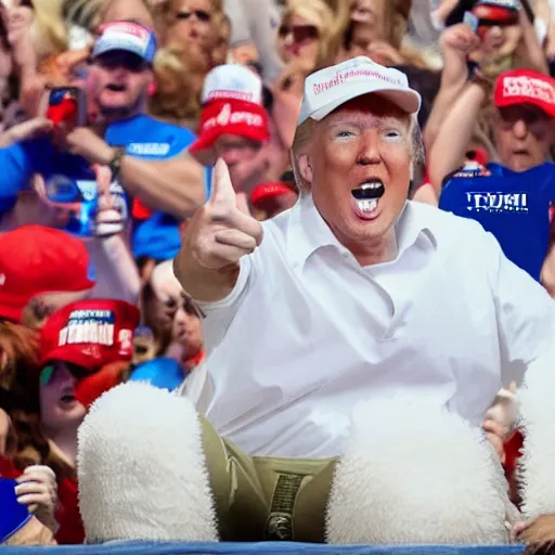 Prompt: donald trump wearing diapers while red necks cheering around