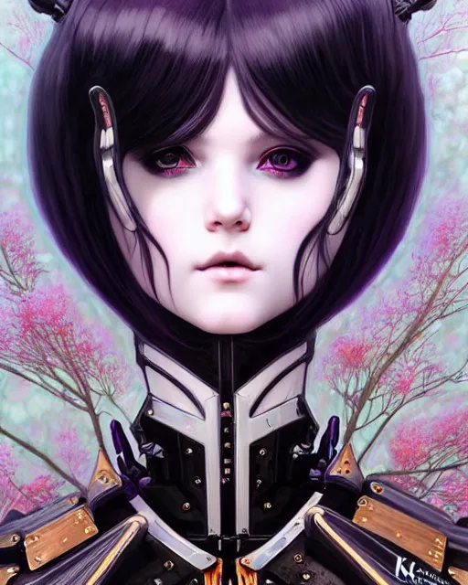 Image similar to portrait of beautiful cute goth girl in warhammer mechanical armor, art by kuvshinov ilya and wayne barlowe and gustav klimt and artgerm and wlop