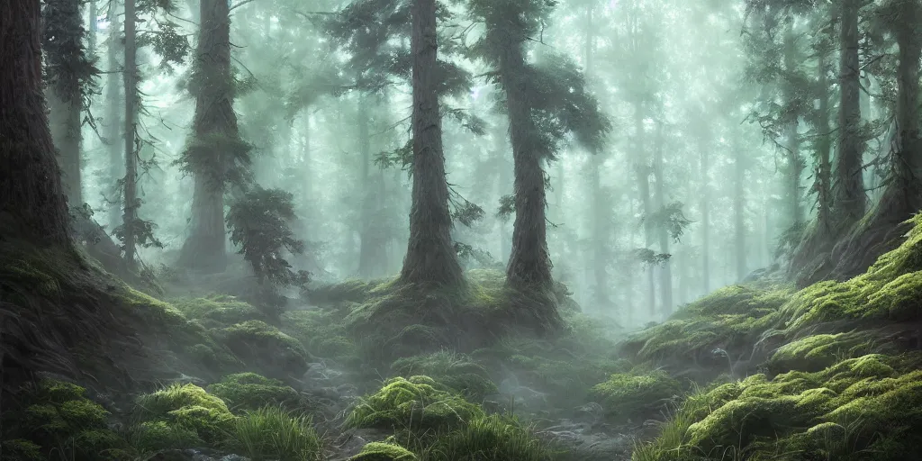 Image similar to a forest, highly detailed oil painting, hyperrealism, cinematic lighting, Studio Ghibli, Jessica Rossier, digital art, octane render, beautiful composition, trending on artstation, masterpiece