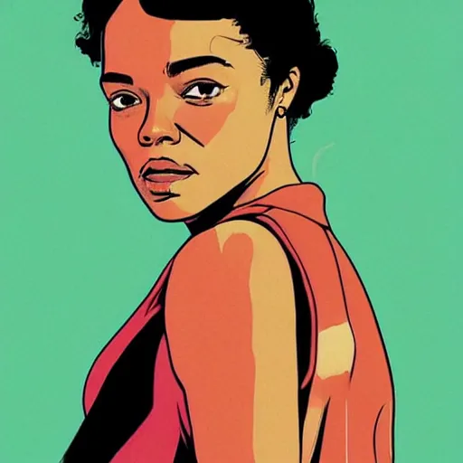 Prompt: “ tessa thompson retro minimalist portrait by jean giraud, moebius starwatcher comic, sharp, smooth face, 8 k ”