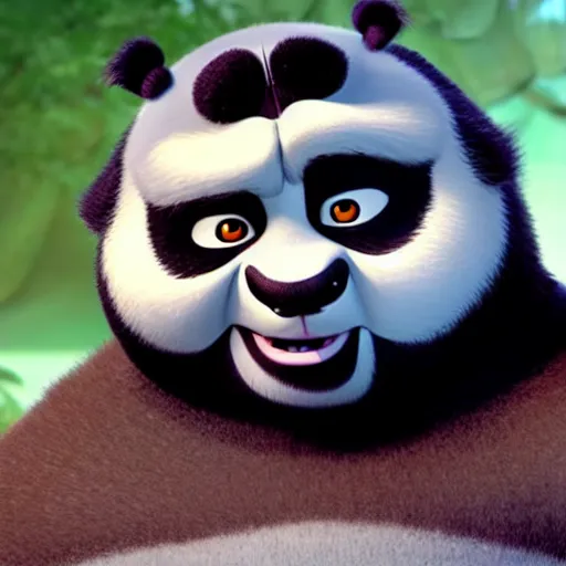 Image similar to film still of po from kung fu panda with the face of jack black