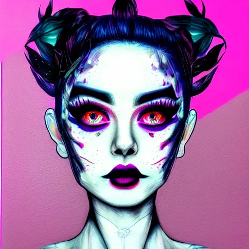 Image similar to new dot tea, art by harumi hironaka, sharpen, smooth edges, close-up, varying angles, half the face shows in certain photos,