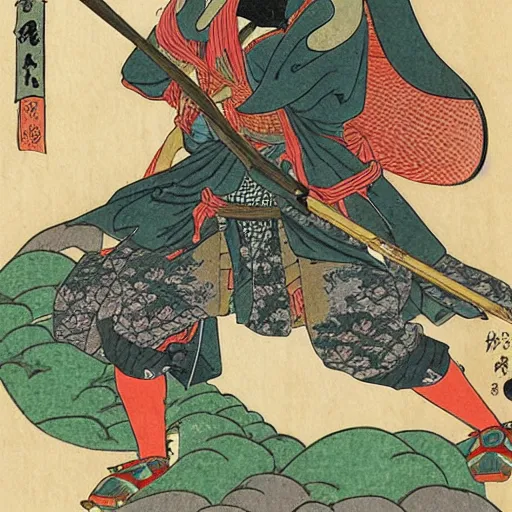 Image similar to elven warrior from edo period, 8k, ultra detailed, Ukiyo-e style by Katsushika Hokusai