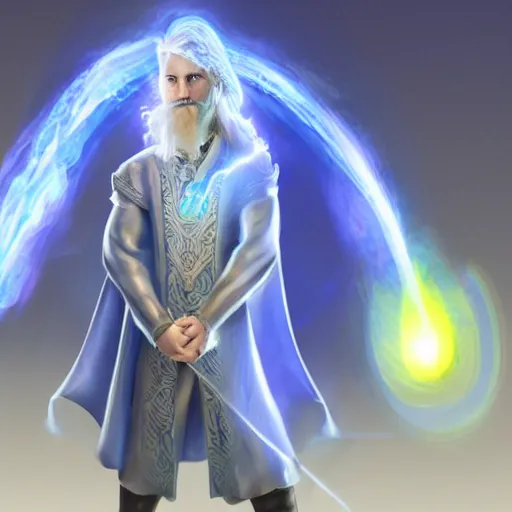 Image similar to a male wizard, glowing, frontal view, cool looking, photoshop