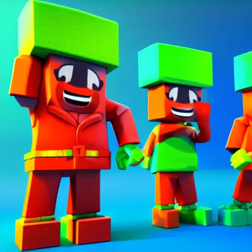 Prompt: high quality 3d render of happy roblox figures, bright and fun colors, octane render, trending on artstation