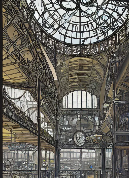 Prompt: photorealistic image of a industrial architecture, art nouveau, by chris moore