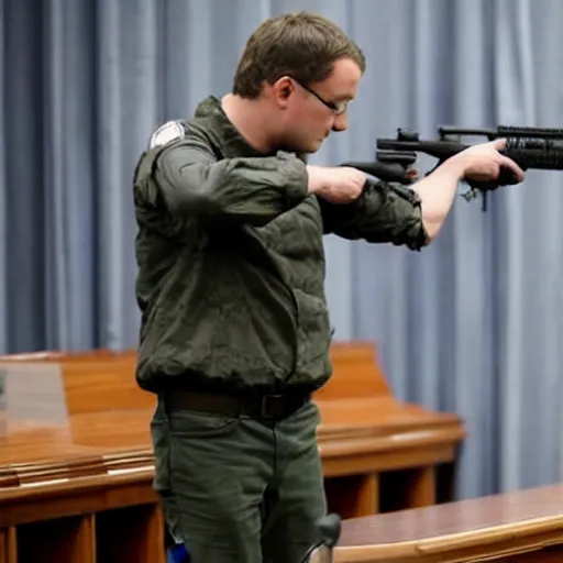 Image similar to mark zuckermedvedev demonstrating ar 1 5 rifle on his trial testimony