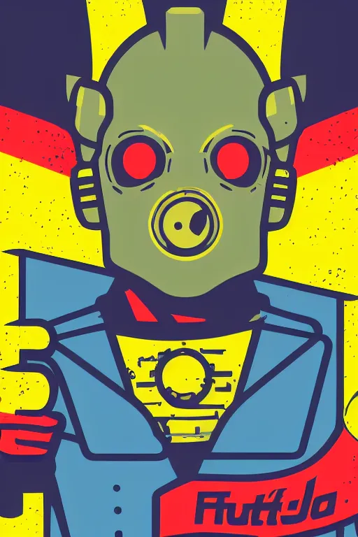 Image similar to fallout 7 6 retro futurist illustration art by butcher billy, sticker, colorful, illustration, highly detailed, simple, smooth and clean vector curves, no jagged lines, vector art, smooth andy warhol style