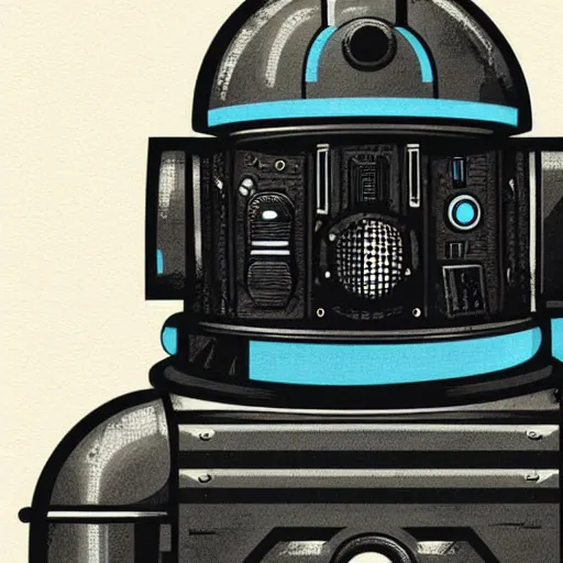 Prompt: retro vintage sci-fi, dark 2D matte gouache illustration, royal elite bodyguard droid, ornate, detailed, majestic, 8k symmetrical portrait,