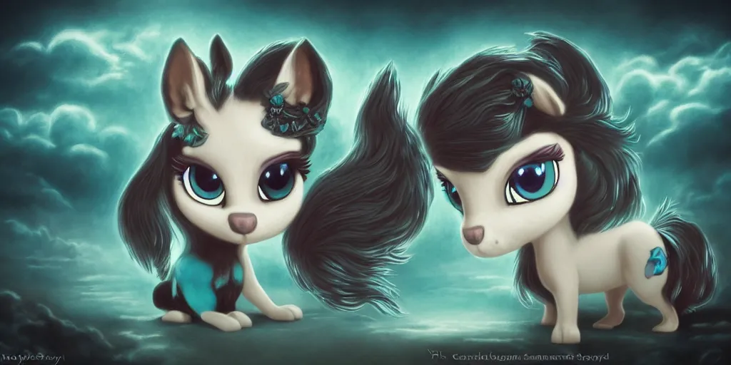 Image similar to 3 d littlest pet shop horse, gothic antique theme, teal, shadow, clouds, dullahan, celtic, intricate, master painter and art style of noel coypel, art of emile eisman - semenowsky, art of edouard bisson