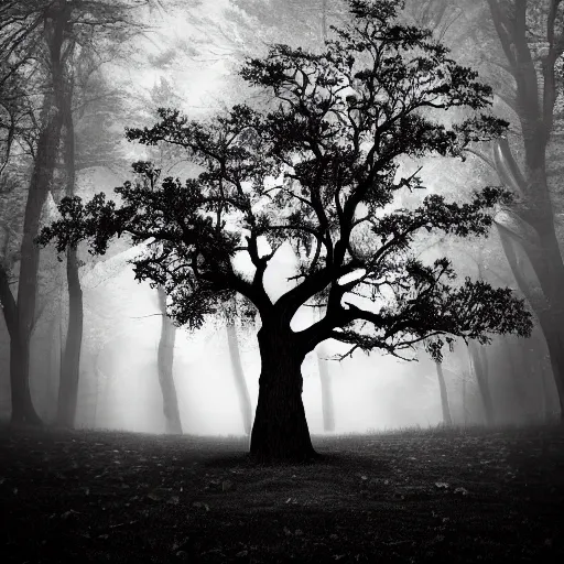 Image similar to hollow oak tree on fire, portrait, intricate, photograph, fog extreme details cinematic masterpiece