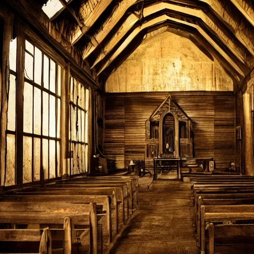 Prompt: picture of a complex disgusting creature, as in movies by david cronenberg, southern gothic, inside of an old wooden church in louisiana, dark and intricate photograph