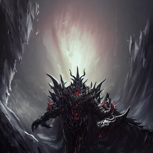 Image similar to dark fantasy concept of a vampire dragon god, with dark matter and molten armor on a mountain, cinematic, dynamic lighting, photorealistic, ultra detailed, trending on art station, stunning visuals, creative, hyper detailed