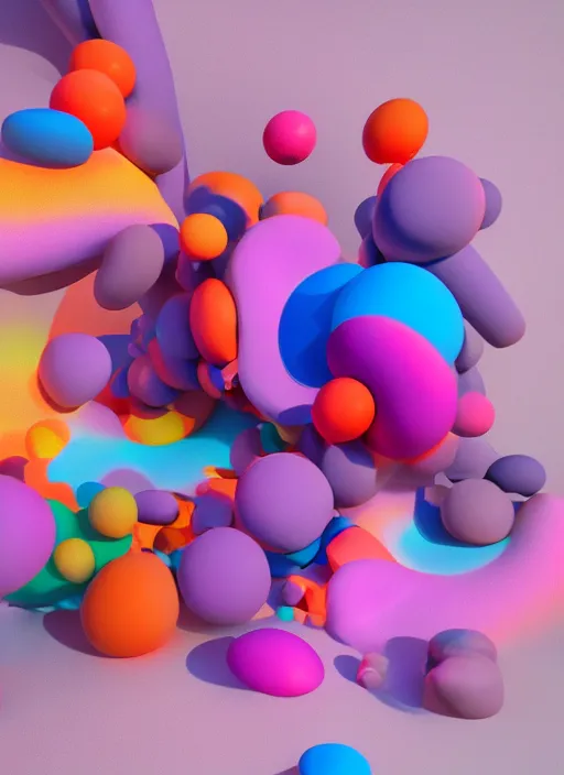 Image similar to : soft abstract colorful art installation zbrush vr dalle2 3d render octane unrealengine