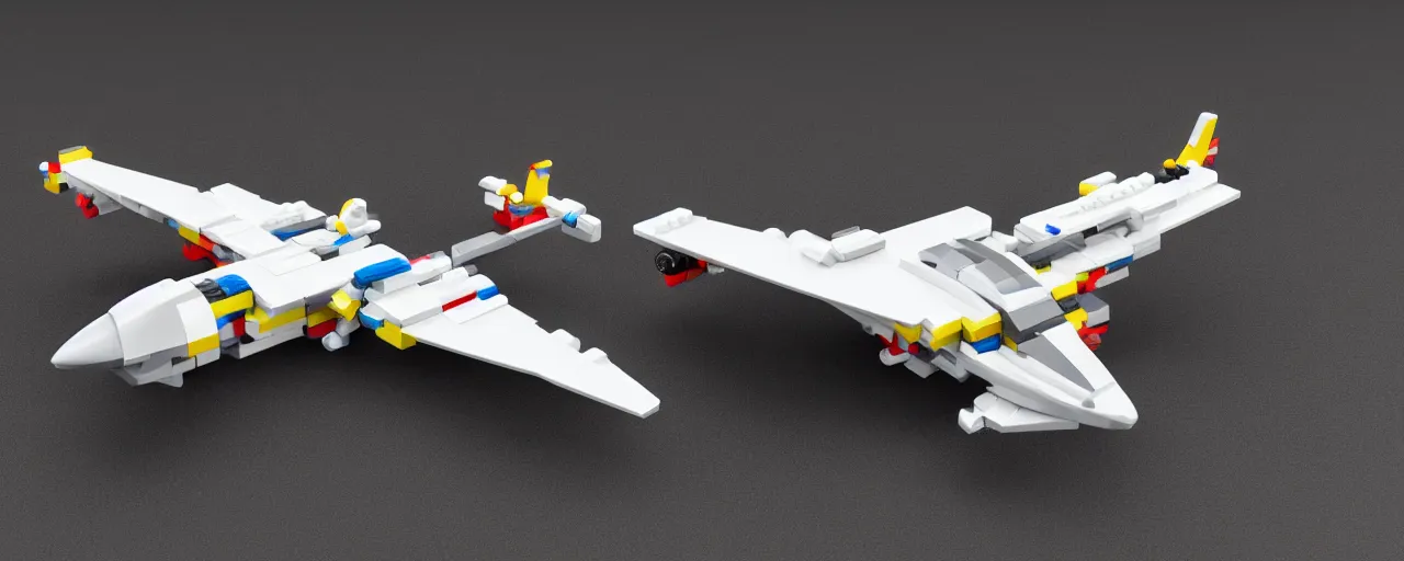 Prompt: Aerodynamic futuristic airplane, made of LEGO, in the style of LEGO, 4K, highly detailed