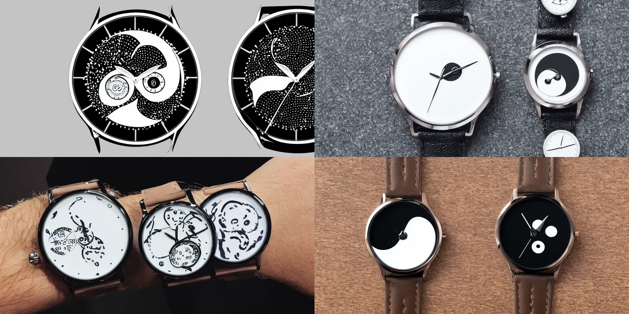 Prompt: crispy watch, Ying Yang symbol in the middle of watch face