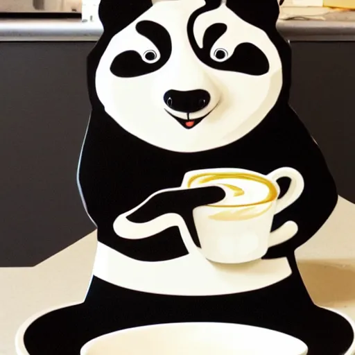 Image similar to a panda is making latte