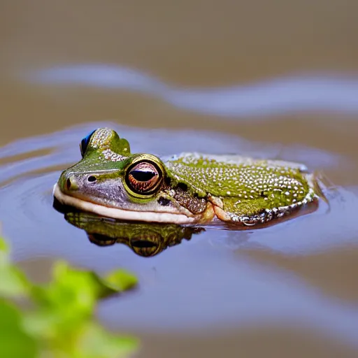 Prompt: Portrait Photograph of a frog in a swamp