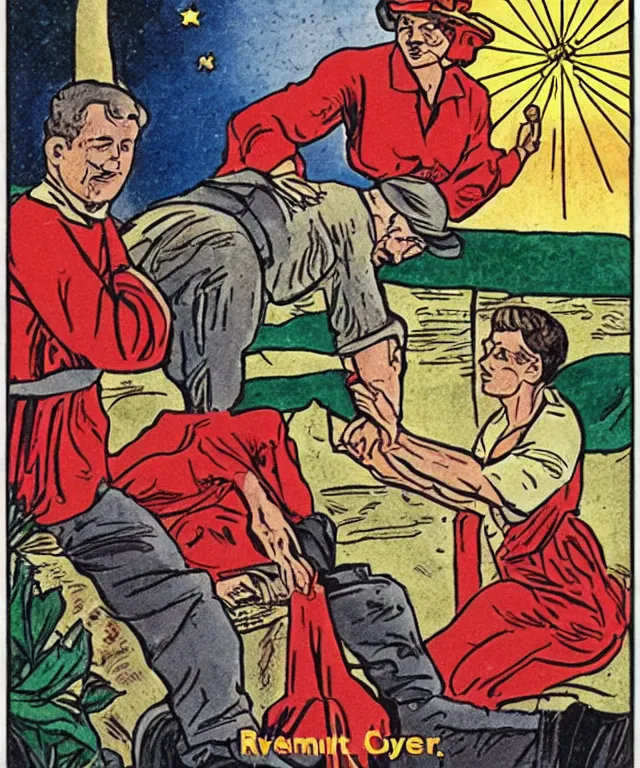 Image similar to ryder - waite commodity fetishism marxist tarot card