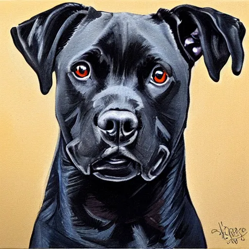 Image similar to painting of a black pitbull lab