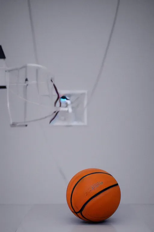 Prompt: Photo of a Basketball made of white marble, studio lighting, dark background, award winning.