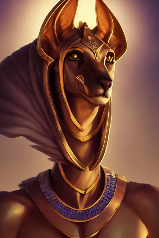 Prompt: the god anubis, egyptian setting, portrait, sharp focus, digital art, cgsociety, concept art, post processed, dynamic lighting, artstation, by emylie boivin, rossdraws and jazza