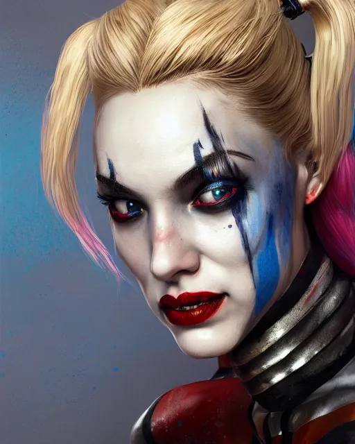 Image similar to harley quinn spider queen portrait, au naturel, hyper detailed, digital art, trending in artstation, cinematic lighting, studio quality, smooth render, unreal engine 5 rendered, octane rendered, art style by klimt and nixeu and ian sprigger and wlop and krenz cushart.