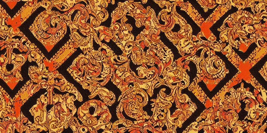 Image similar to versace gucci textile print intricate orange gold black navajo digital file high resolution