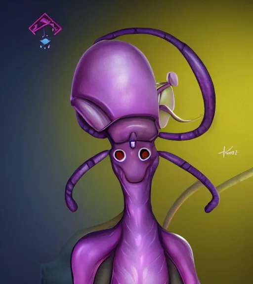 Prompt: character portrait art, ant alien with love in its heart, trending in artstation, purple color lighting