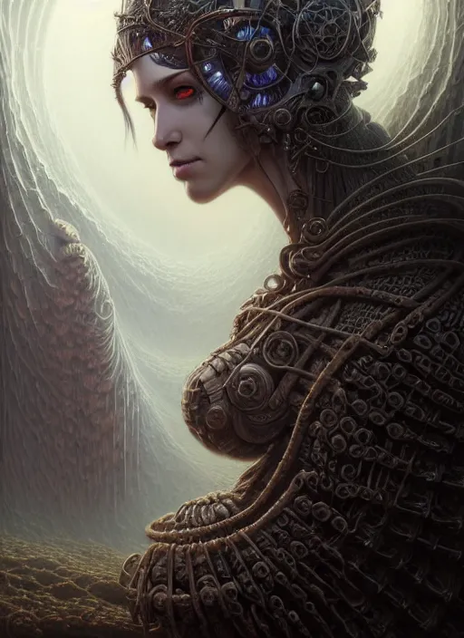 Prompt: closeup portrait shot of female necromancer in a scenic dystopian environment, intricate, elegant, highly detailed, centered, digital painting, artstation, concept art, smooth, sharp focus, illustration, artgerm, tomasz alen kopera, peter mohrbacher, donato giancola, joseph christian leyendecker, wlop, boris vallejo