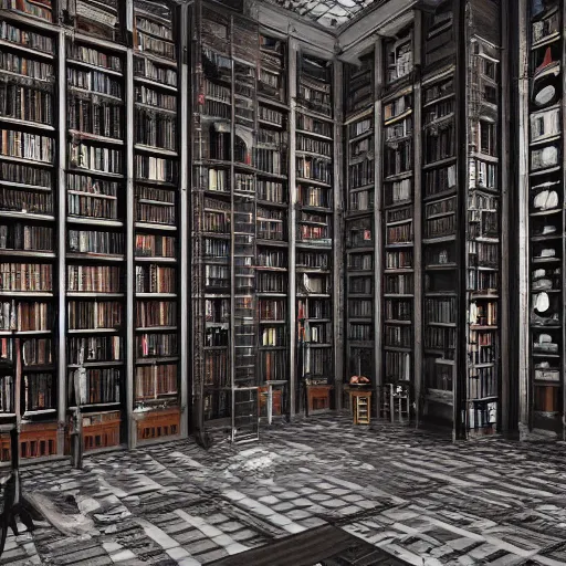 Prompt: gothic epic library concept, octane render, hyperrealism, many floors, tower, warhammer 40k style