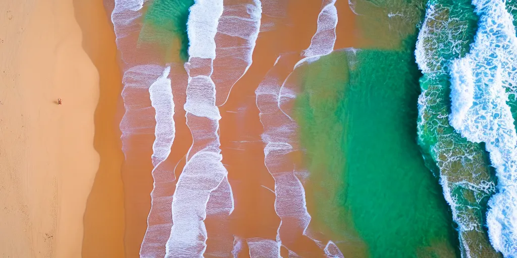 Image similar to aerial drone photograph of a beautiful beach in western Australia, high quality, award winning, red!! sand, golden hour, Canon EOS R3, f/1.4, ISO 200, 1/160s, 8K, RAW, unedited, symmetrical balance, in-frame