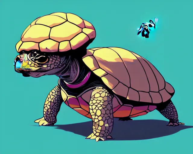 Image similar to cell shaded cartoon of an adorable turtle with a bulldog's head, concept art by josan gonzales and wlop, by james jean, victo ngai, david rubin, mike mignola, deviantart, art by artgem