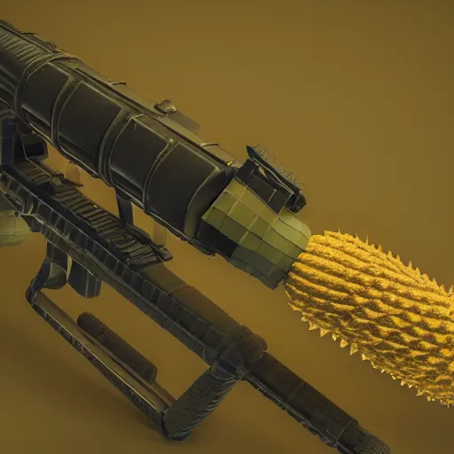 Image similar to rocket launcher made of pineapple, 3D octane render, extreme detail