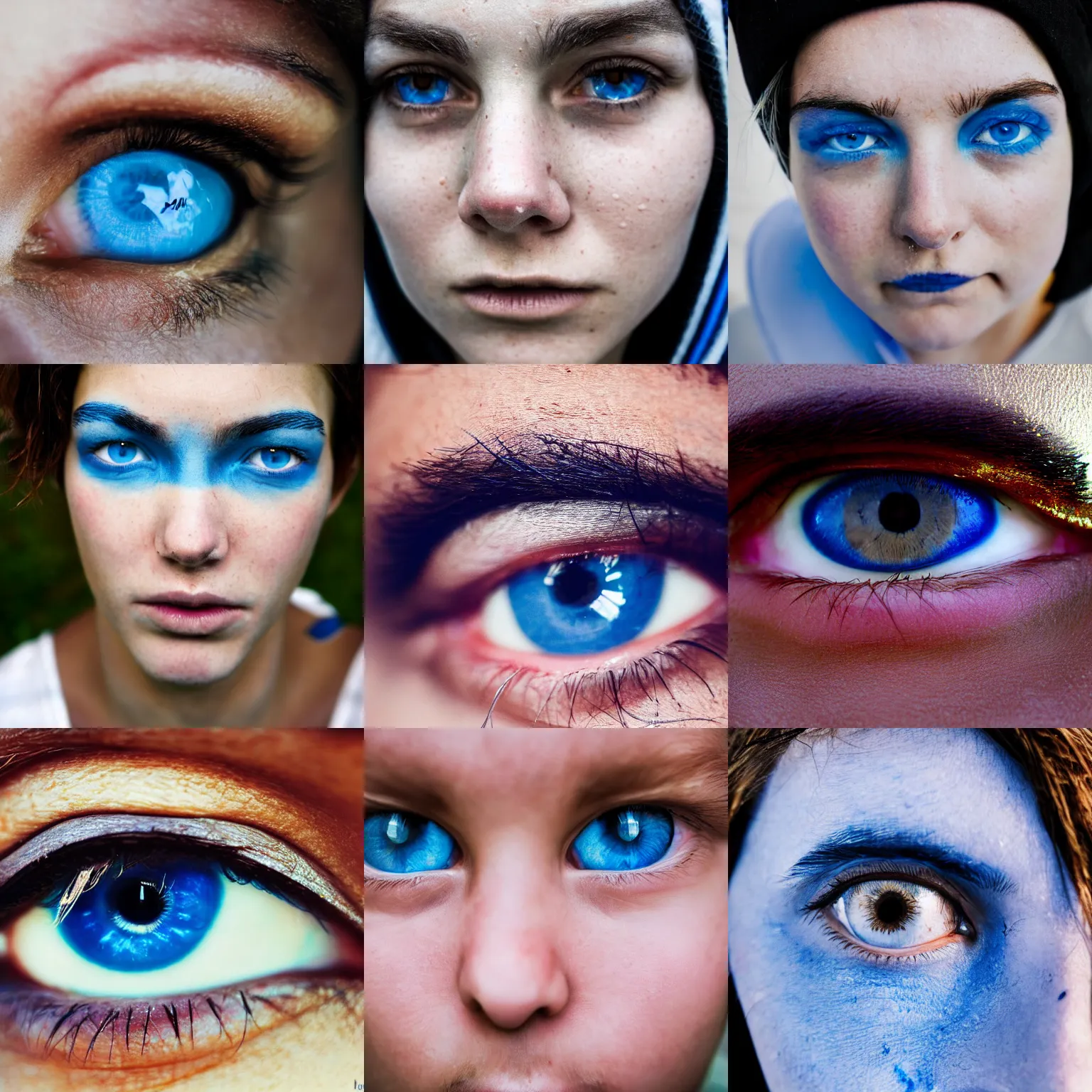 Prompt: a close up of a person with blue eyes, a photo by james baynes, dribble, lowbrow, pretty, shiny eyes, close up