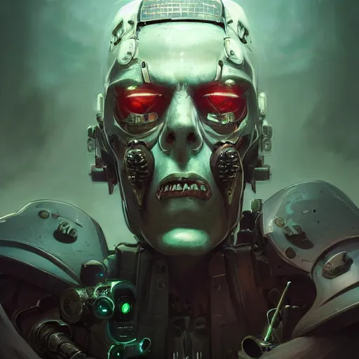 Image similar to portrait of a cybernetic frankenstein, cyberpunk concept art by pete mohrbacher and artgerm and wlop and greg rutkowski and deathburger, digital art, highly detailed, intricate, sci-fi, sharp focus, Trending on Artstation HQ, deviantart, unreal engine 5, 4K UHD image