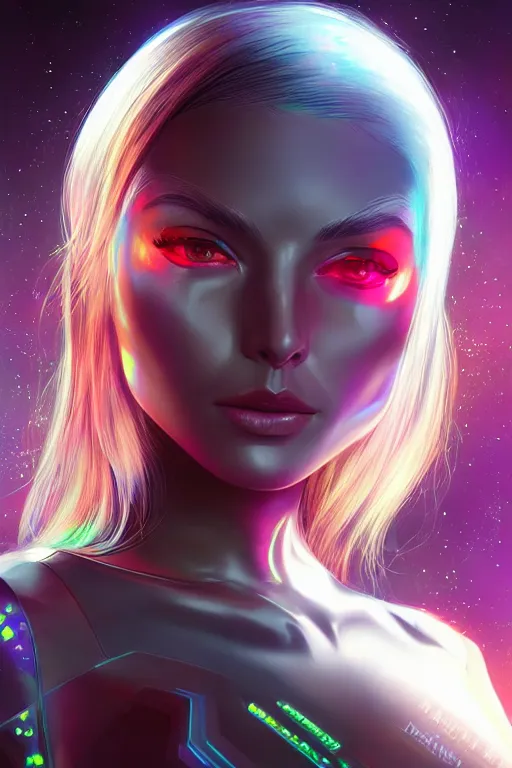 Image similar to Amanda 89asdjkqw in a metallic futuristic spacesut highly detailed digital painting artstation character concept art by artgerm and greg rutkowsi, holographic neon highlights