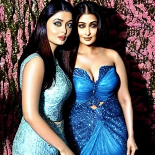 Image similar to a photo of aishwarya rai and kareena kapoor together in bed, hyper realistic, hyper detailed