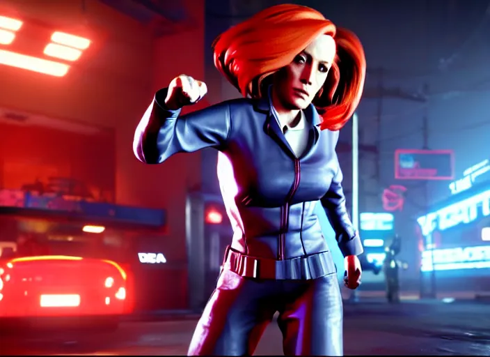 Image similar to dana scully in stret fighter v ( 2 0 1 7 ), dynamic pose, official media, ps 4 in - game cinematic, 5 k