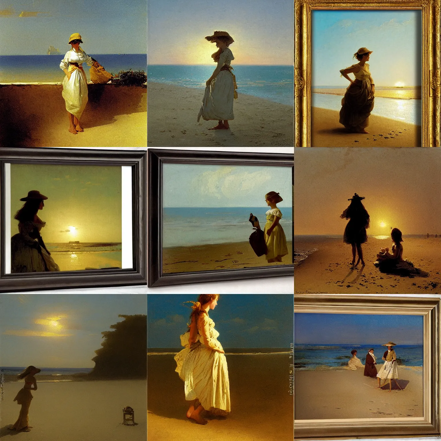 Prompt: girl on the beach, golden hour, by carl spitzweg