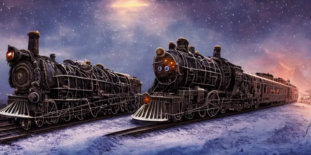 Image similar to polar express, steampunk, highly detailed, 8 k