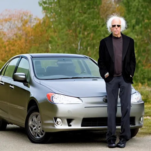 Image similar to larry david standing on top of prius, gothic portrait